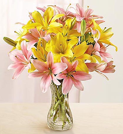 Pink and Yellow Lily Bouquet